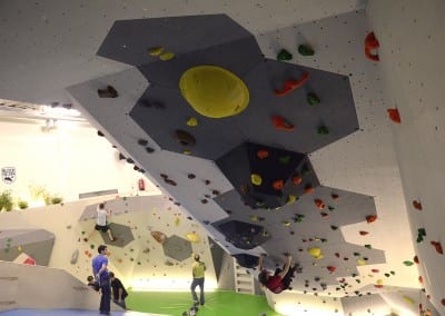 huge roof indoor bouldering gym people